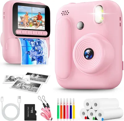 Produktbild von Sofortbildkamera für Kinder mit Druckfunktion, 1080P Digitalkamera, 5 Rollen Druckpapier, 32GB Karte & Stiften,Geschenk für Jungen & Mädchen 3–14 Jahr