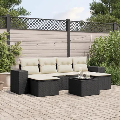 Produktbild von 7-tlg. Garten-Sofagarnitur - mit Kissen Schwarz Poly Rattan - Gartenmöbelset 3255263