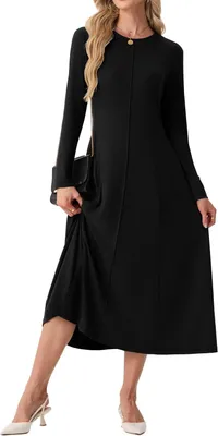Productafbeelding van Gebreide maxi-jurk met lange mouwen voor dames in effen zwart