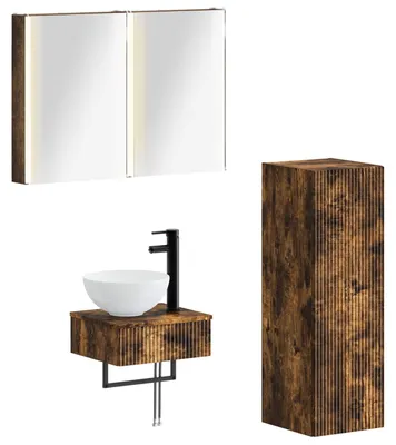 Image de vidaXL Ensemble de 4 meubles de salle de bain, bois stratifié imitation chêne fumé