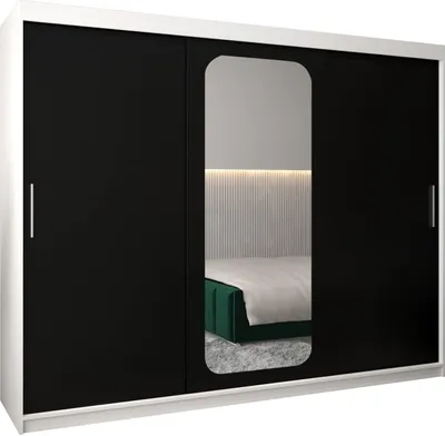 Produktbild von MEBLE KRYSPOL Promo 2250 Schlafzimmerschrank drei Schiebetüren - Mattweiß + Mattschwarz