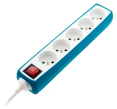 Image de Barre d'alimentation 5 prises de 16A 2P+T avec interrupteur et protection, couleur bleue, Zenitech