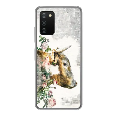 Produktbild von MuchoWow® Handyhülle Schutzhülle Hülle für Samsung Galaxy A03s Schottischer Highlander - Farbe - Blumen Silikon Softcase Handy Hülle - Schutz