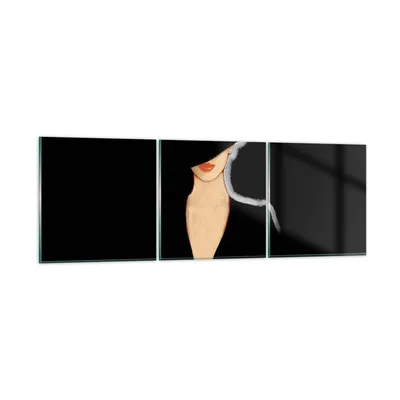 Produktbild von Bilder auf glas - 3 Teile - Schwarz Frau Hut - 120x40cm - Glasbilder - Wandbilder - Bilder - zum Aufhängen bereit - Wanddekoration aus Glas - Glas Bilder - Wandbild auf Glas - GCA120x40-4341