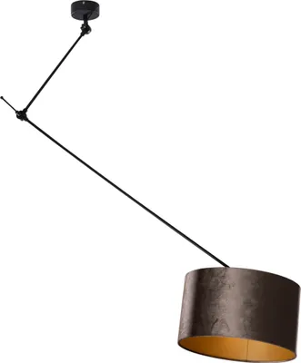 Produktbild von QAZQA - Klassisch I Antik Pendelleuchte I Pendellampe I Hängelampe I Pendellampe I Pendelleuchte I Lampe I Leuchte schwarz mit braunem Samtschirm 35cm - Blitz I Wohnzimmer I Schlafzimmer - Stahl Längl