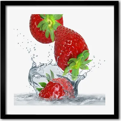 Produktbild von Bild - 50 cm x 50 cm - MDF - Rahmen, Wandkunst - Erdbeeren und Wasser