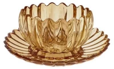 Immagine prodotto di Bicchieri da dessert con piattini, set di ciotole in vetro da 12 pezzi - Lotus Design Gold/Brown