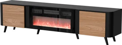 Produktbild von Furniture24 Fernsehschrank Volare Mit Elektrischem Kamin Tv-Lowboard 200 X 49 X 39 Cm Schwarz/Nußbaum
