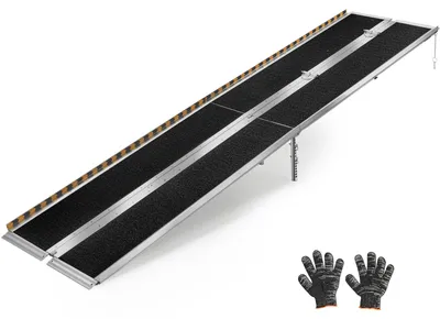Produktbild von Faltbare Rollstuhlrampe 3045 x 745 mm, 362,9 kg belastbar, rutschfeste Oberfläche, verstellbare Stützfüße, für Türschwellen und Bordsteine
