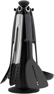 Immagine prodotto di Set di utensili da cucina da 6 pezzi, rotanti, ergonomici, in silicone, antiaderenti, grigi