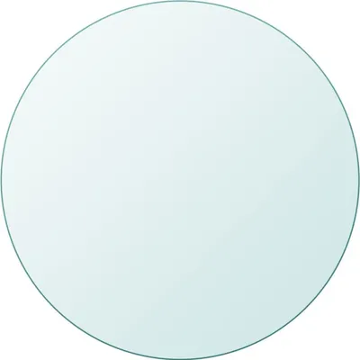 A circular glass tabletop with a light blue tint and a dark gray edge, isolated on a white background.