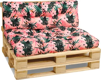 Produktbild von Gartenkissen für Palettenmöbel 40x120 cm, 80x120 cm mit exotischem Druck - aus dickem Polsterstoff, mit weicher Füllung - Set aus 2 Palettenauflagen