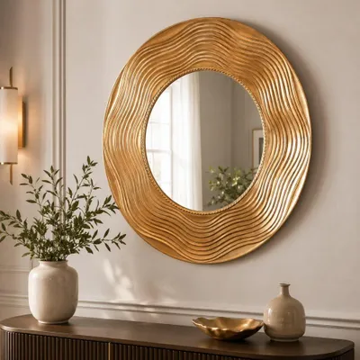 Produktbild von Moderner Spiegel GIRO 100cm gold rund Holzrahmen