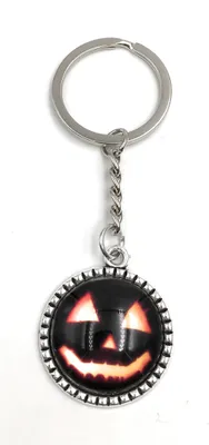 Produktbild von Onwomania Schlüsselanhänger Kreis mit Blumen Kürbis Halloween Metall Anhänger Charm