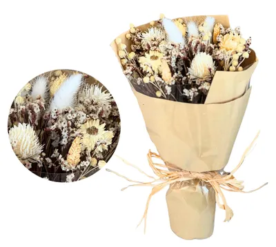 Immagine prodotto di LAYBA, composizione di fiori secchi in stile "Pastellromantik", ideale come decorazione bohémien per vasi, centrotavola, matrimoni e come regalo