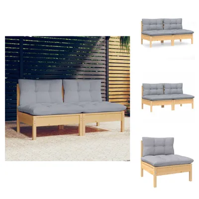 Produktbild von vidaXL 2-Sitzer-Gartensofa mit Grauen Kissen Massivholz Kiefer -  Gartensofas