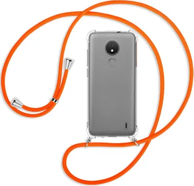 Produktbild von Handykette Backcover-Schutzhülle mit Band (Metall silberfarben) für Nokia C21, Nokia C20 - neonorange