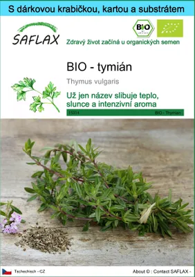 Obrázek produktu pro SAFLAX Dárková sada - BIO - tymián - Thymus vulgaris - 800 Semena - S dárkovou krabičkou, přepravním štítkem, dárkovou kartou a pěstebním médiem