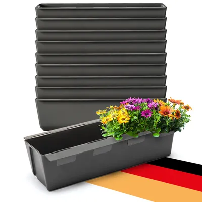 Produktbild von BigDean 10er Set Paletten Blumenkästen - Einsatz - mit Hängesystem zum Einhängen-37cm anthrazit - Pflanzkasten für Europalette Balkonkasten Blumentopf