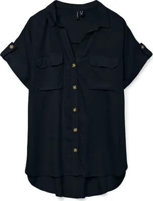 Produktbild von VERO MODA Gestreiftes Kurzarmhemd mit Brusttaschen und Knöpfen Größe: XS