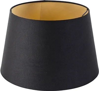 Produktbild von Qazqa Modern Lampenschirm - Rond Schuin Katoen - Schwarz Gold, Rund, supports-e27, diameter 32 centimeter