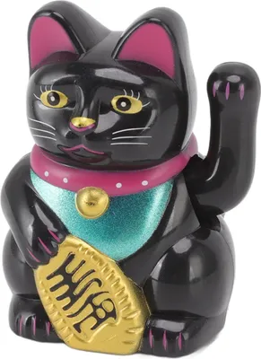 Obrázek produktu pro Čínská šťastná kočka Fortune Cat dekorace mávající paže solární světlo indukční socha figurka pro domácí auto ozdoby sedět rovně černá