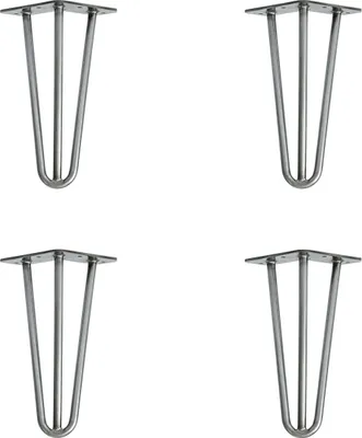Produktbild von Natural Goods Berlin HAIRPIN Legs, Haarnadelbeine, Möbelfüße, Tischbeine, Industrial Silber, 20 cm, 3 Streben, 4 Stück