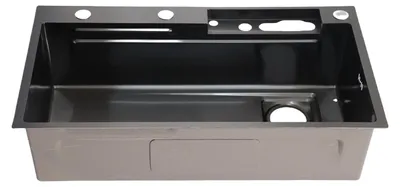 Produktbild von Intelligente Edelstahl Küchenspüle 80x45cm Einbauspüle mit Temperatur Duschzeit LED-Anzeige Wasserfall Spüle Becherspüler Ablaufgarnitur-Set, Schwarz