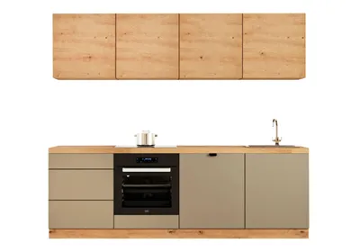 Produktbild von Küchenzeile 240 cm Ohne Arbeitsplatte Einbauküche Moderne Küchenzeile, Langen KL28-M240 Beige/Artisan Eiche