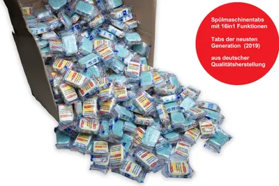 Produktbild von 10 kg (500 Stück) Spülmaschinentabs 16 in 1 - Tabs der neusten Generation, Taps in normaler Folie,A-Ware (kein Bruch), deutsche Markenware für jede Spülmaschine geeignet