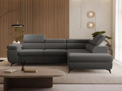 Produktbild von GrainGold Ecksofa L-Form Rechts Argon - Ecksofa mit Schlaffunktion und Bettkasten - Moderne Ecksofa, Wohnzimmer Ecksofa - Eckcouch Dunkelgrau (Castel 93)