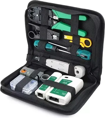 Image de Kit de test réseau LAN PREMIUM - mallette incluse - RJ45 / RJ12 / RJ11 / CAT5 / CAT5e / Cat6 / UTP / LAN - Testeur de câbles avec pince à sertir et pince LSA