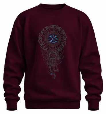 Produktbild von Wikinger Runen Kompass Vegvisir Wolf Valknut Nordisch Knoten Sweatshirt Pullover, Burgundy, XL
