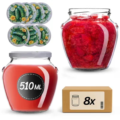 Produktbild von KADAX Einmachgläser 510 ml mit Schraubdeckel fi82mm, Schraubgläser mit Deckel, Honiggläser, Sturzgläser zum Einkochen (Freilandgurken, 8 Stück)