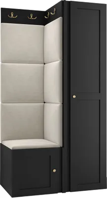 Produktbild von MIRJAN24 Garderoben-Set Orion Ramiro XXV, Kleiderschrank, Schuhschrank, Kleiderhakenbrett, 7x Paneel 42x42, 6 Kleiderhaken für Kleidung, Metallgriffe (Farbe: Schwarz, Manila 02)