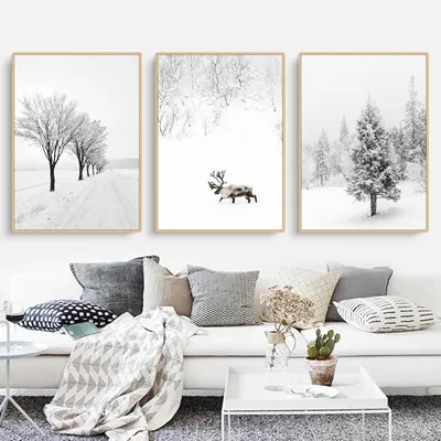 Produktbild von Winter Poster 3er Set Tanne Elch Winterlandschaft Wohnzimmer Wandbilder