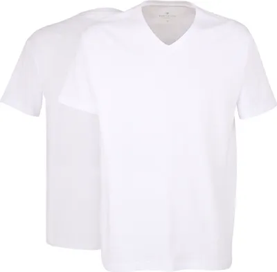 Produktbild von TOM TAILOR Herren T-Shirt, 2er Pack - Pure Baumwolle, Unterhemd, V-Neck, Doppelpack Weiß S