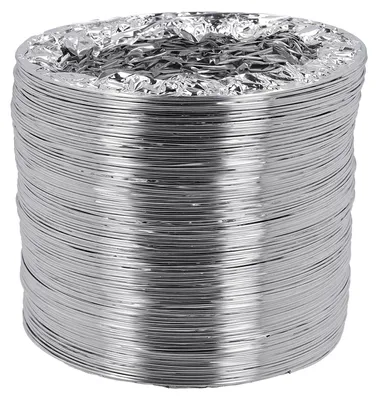 A coiled, flexible aluminum dryer vent hose.