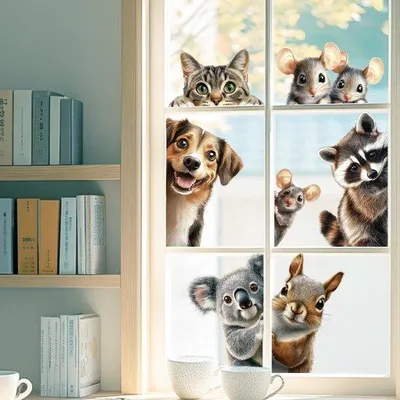 Produktbild von Doppelseitige Tier Fensterdekor Eichhörnchen Hund Katze Selbstklebend