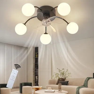 Image de Ventilateur de plafond ZMH avec éclairage G9, silencieux, télécommande, 6 vitesses, minuterie, lampe pour cuisine et salle à manger, noir