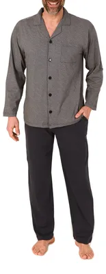 Produktbild von Normann Herren Langarm Schlafanzug Pyjama zum durchknöpfen, auch in Übergrössen ; grau , 54