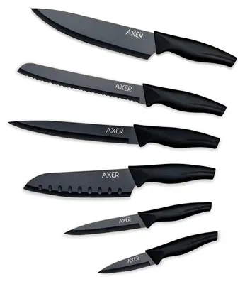 Produktbild von Axer Küchen Messerset Schwarz - Scharfe Küchenmesser - 6-teilig Messer Set Schar