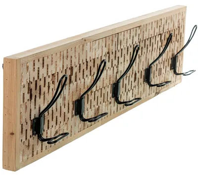 Image de Porte-manteau mural en bois avec 5 crochets en métal noir et naturel, 80 cm