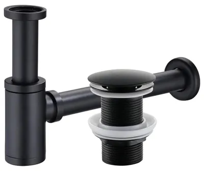 Obrázek produktu pro CERANO - Sifon umyvadlový - mosaz - DN32 mm - s výpustí click-clack, bez přepadu - černá matná