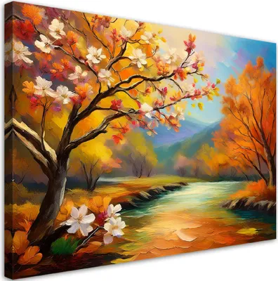 Produktbild von Leinwandbild Fluss Natur Bäume Wald 90x60 Feeby Orange bild für die wand bereit zum aufhängen