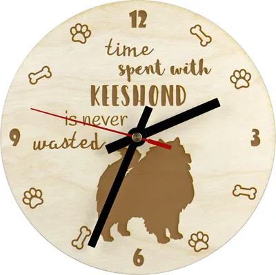 Image de Keeshond I - horloge avec chien, horloge en bois gravée, horloge personnalisée Art-Dog