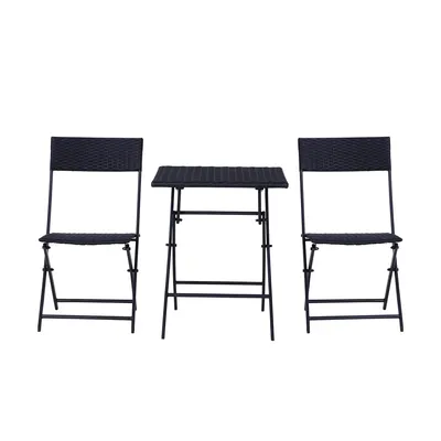 Produktbild von Gartenlounge-Set Polyrattan Bistroset Gartenmöbel Set für 2 Personen Balkon & Terrasse Schwarz