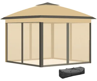 Produktbild von Outsunny Pavillon 3,3x3,3m, wasserabweisend Stabil Winterfest Faltpavillon Beige