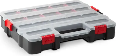 Produktbild von Stapelbare Sortierbox - 310 x 389 x 67 mm - Organizer / Werkzeugkasten mit Fächern und transparentem Deckel [10245B]