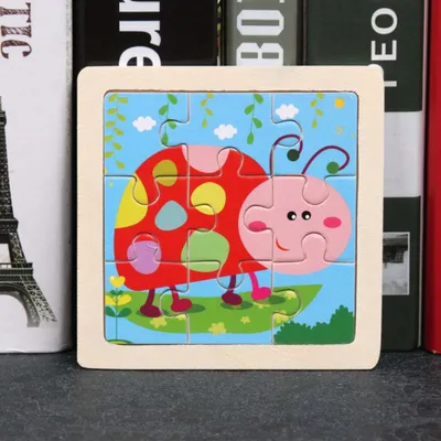 Zdjęcie produktu dla Drewniane puzzle dla dzieci biedronka z kreskówki 9 elementów